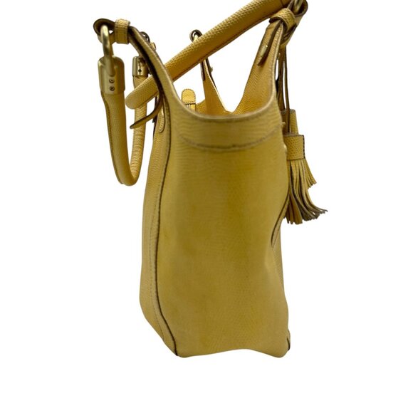 Brahmin Yellow Textured Leather Tote Bag With Tassel Accents & Interior Pockets - Picture 2 of 12